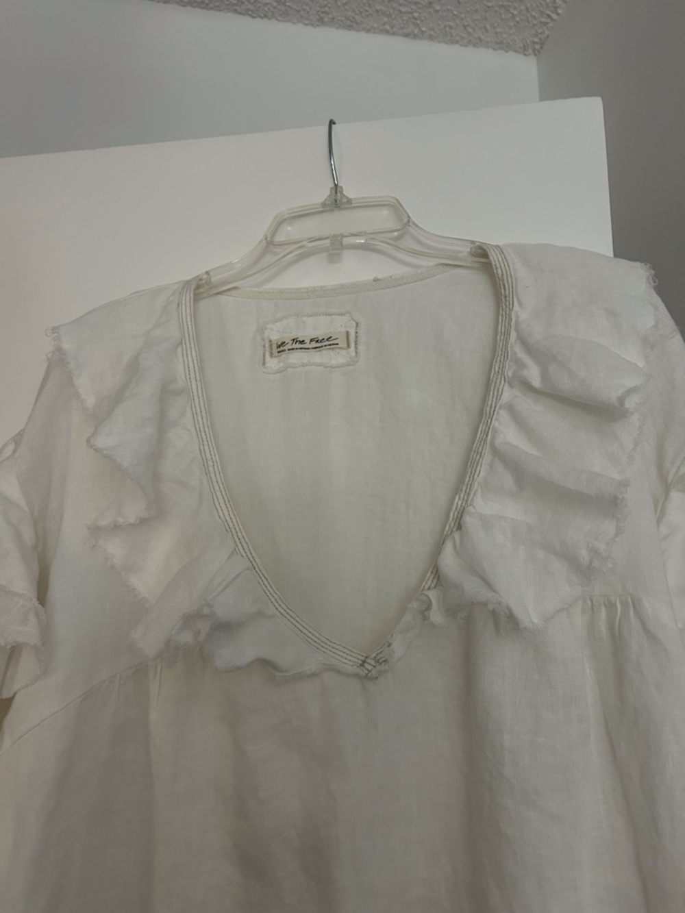 Free People Ruffle Linen Blouse in Ivory. - Picture 8 of 11